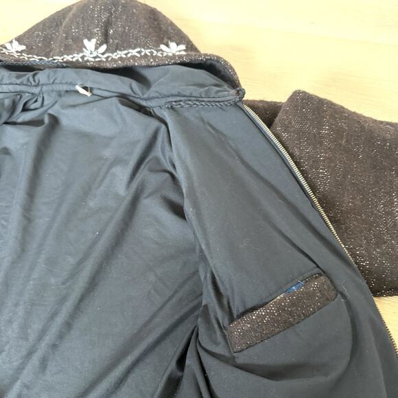 Vintage Brown Embroidered Wool Coat Women's S Full Zip Jacket Hooded - Picture 7 of 10